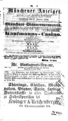 Münchener Anzeiger (Münchner neueste Nachrichten) Donnerstag 5. Januar 1865