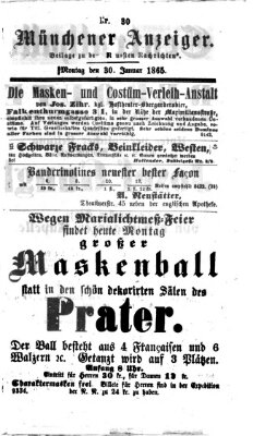 Münchener Anzeiger (Münchner neueste Nachrichten) Montag 30. Januar 1865