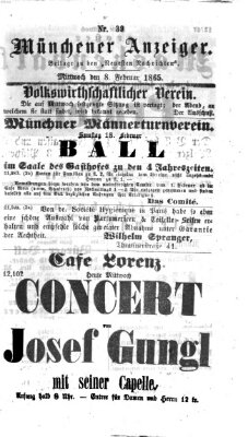 Münchener Anzeiger (Münchner neueste Nachrichten) Mittwoch 8. Februar 1865