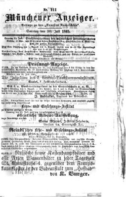 Münchener Anzeiger (Münchner neueste Nachrichten) Sonntag 30. Juli 1865