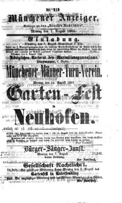 Münchener Anzeiger (Münchner neueste Nachrichten) Montag 7. August 1865