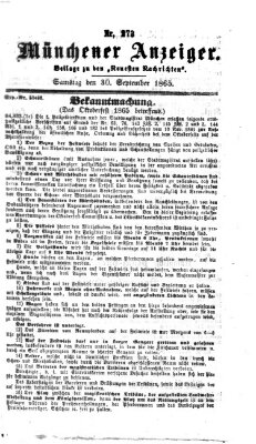 Münchener Anzeiger (Münchner neueste Nachrichten) Samstag 30. September 1865