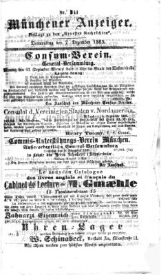Münchener Anzeiger (Münchner neueste Nachrichten) Donnerstag 7. Dezember 1865