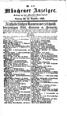 Münchener Anzeiger (Münchner neueste Nachrichten) Sonntag 24. Dezember 1865