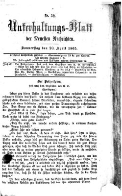 Neueste Nachrichten aus dem Gebiete der Politik (Münchner neueste Nachrichten) Donnerstag 20. April 1865