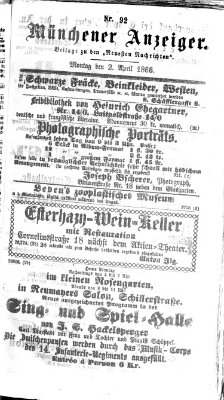 Münchener Anzeiger (Münchner neueste Nachrichten) Montag 2. April 1866
