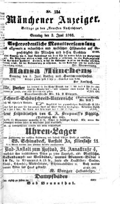 Münchener Anzeiger (Münchner neueste Nachrichten) Sonntag 3. Juni 1866