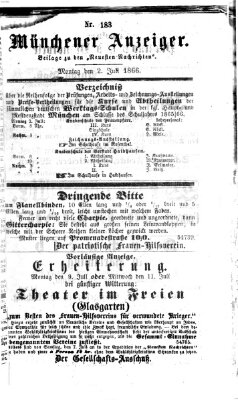 Münchener Anzeiger (Münchner neueste Nachrichten) Montag 2. Juli 1866