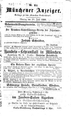 Münchener Anzeiger (Münchner neueste Nachrichten) Montag 30. Juli 1866