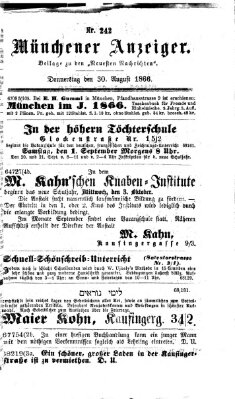 Münchener Anzeiger (Münchner neueste Nachrichten) Donnerstag 30. August 1866