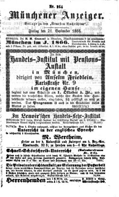 Münchener Anzeiger (Münchner neueste Nachrichten) Freitag 21. September 1866