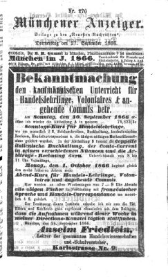 Münchener Anzeiger (Münchner neueste Nachrichten) Donnerstag 27. September 1866
