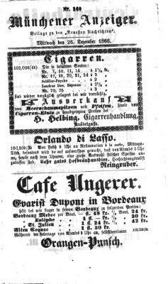 Münchener Anzeiger (Münchner neueste Nachrichten) Mittwoch 26. Dezember 1866