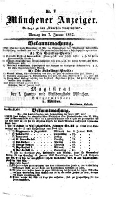 Münchener Anzeiger (Münchner neueste Nachrichten) Montag 7. Januar 1867