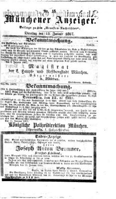 Münchener Anzeiger (Münchner neueste Nachrichten) Dienstag 15. Januar 1867