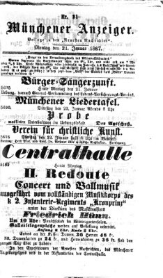 Münchener Anzeiger (Münchner neueste Nachrichten) Montag 21. Januar 1867