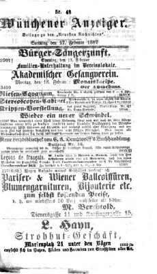Münchener Anzeiger (Münchner neueste Nachrichten) Sonntag 17. Februar 1867