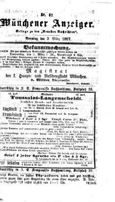 Münchener Anzeiger (Münchner neueste Nachrichten) Sonntag 3. März 1867