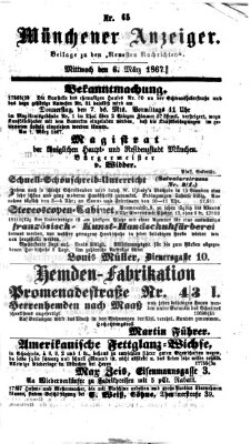 Münchener Anzeiger (Münchner neueste Nachrichten) Mittwoch 6. März 1867