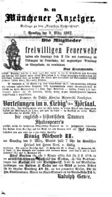 Münchener Anzeiger (Münchner neueste Nachrichten) Samstag 9. März 1867