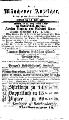 Münchener Anzeiger (Münchner neueste Nachrichten) Mittwoch 13. März 1867