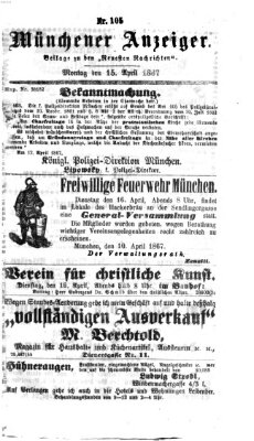Münchener Anzeiger (Münchner neueste Nachrichten) Montag 15. April 1867