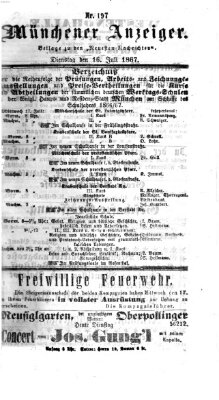 Münchener Anzeiger (Münchner neueste Nachrichten) Dienstag 16. Juli 1867