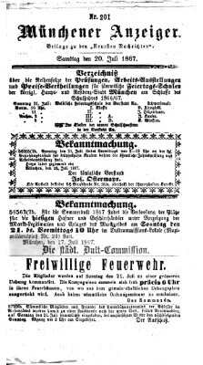 Münchener Anzeiger (Münchner neueste Nachrichten) Samstag 20. Juli 1867