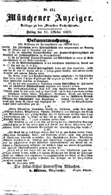 Münchener Anzeiger (Münchner neueste Nachrichten) Freitag 11. Oktober 1867