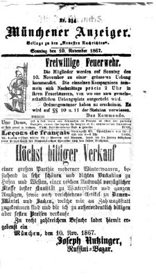 Münchener Anzeiger (Münchner neueste Nachrichten) Sonntag 10. November 1867