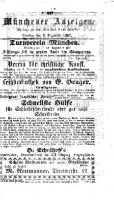 Münchener Anzeiger (Münchner neueste Nachrichten) Dienstag 3. Dezember 1867