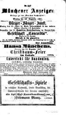 Münchener Anzeiger (Münchner neueste Nachrichten) Montag 23. Dezember 1867
