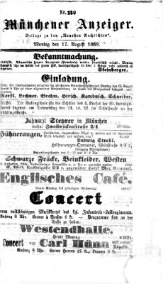 Münchener Anzeiger (Münchner neueste Nachrichten) Montag 17. August 1868