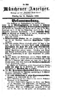 Münchener Anzeiger (Münchner neueste Nachrichten) Dienstag 15. September 1868