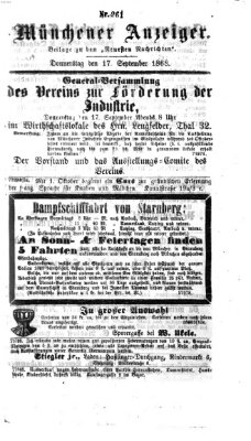 Münchener Anzeiger (Münchner neueste Nachrichten) Donnerstag 17. September 1868