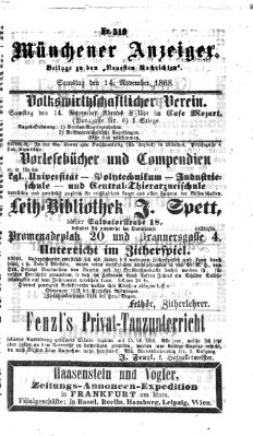 Münchener Anzeiger (Münchner neueste Nachrichten) Samstag 14. November 1868