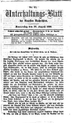 Neueste Nachrichten aus dem Gebiete der Politik (Münchner neueste Nachrichten) Donnerstag 20. August 1868