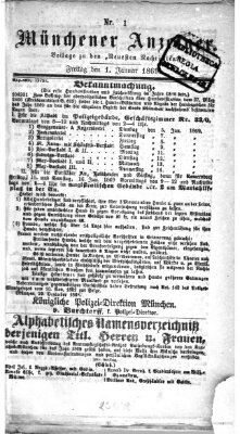 Münchener Anzeiger (Münchner neueste Nachrichten) Freitag 1. Januar 1869