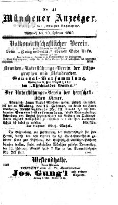 Münchener Anzeiger (Münchner neueste Nachrichten) Mittwoch 10. Februar 1869