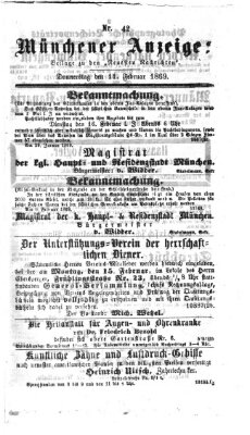 Münchener Anzeiger (Münchner neueste Nachrichten) Donnerstag 11. Februar 1869