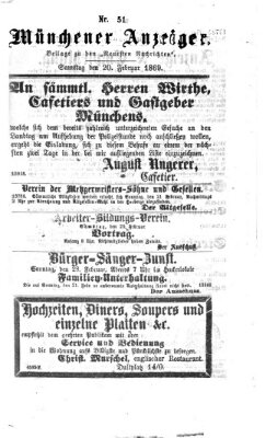 Münchener Anzeiger (Münchner neueste Nachrichten) Samstag 20. Februar 1869