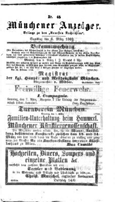 Münchener Anzeiger (Münchner neueste Nachrichten) Samstag 6. März 1869