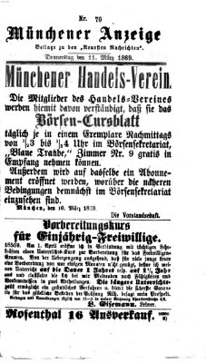Münchener Anzeiger (Münchner neueste Nachrichten) Donnerstag 11. März 1869