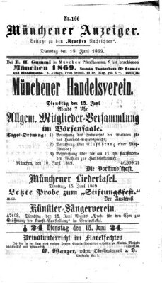 Münchener Anzeiger (Münchner neueste Nachrichten) Dienstag 15. Juni 1869