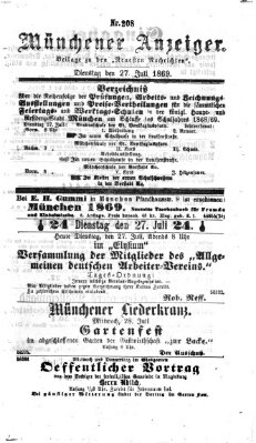 Münchener Anzeiger (Münchner neueste Nachrichten) Dienstag 27. Juli 1869