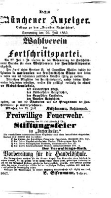 Münchener Anzeiger (Münchner neueste Nachrichten) Donnerstag 29. Juli 1869
