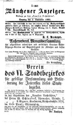 Münchener Anzeiger (Münchner neueste Nachrichten) Sonntag 5. September 1869