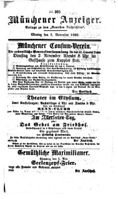 Münchener Anzeiger (Münchner neueste Nachrichten) Montag 1. November 1869