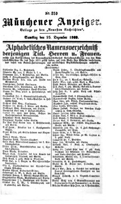 Münchener Anzeiger (Münchner neueste Nachrichten) Samstag 25. Dezember 1869