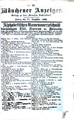 Münchener Anzeiger (Münchner neueste Nachrichten) Freitag 31. Dezember 1869